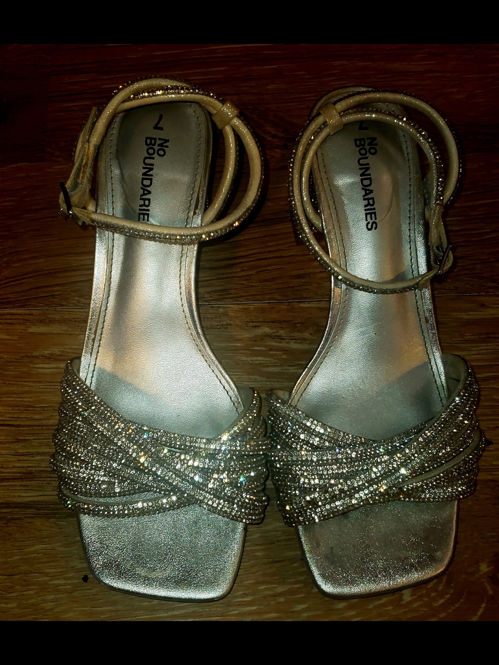No Boundaries Silver Diamond Rhinestone Ankle-Strap Evening Heel Sandals
